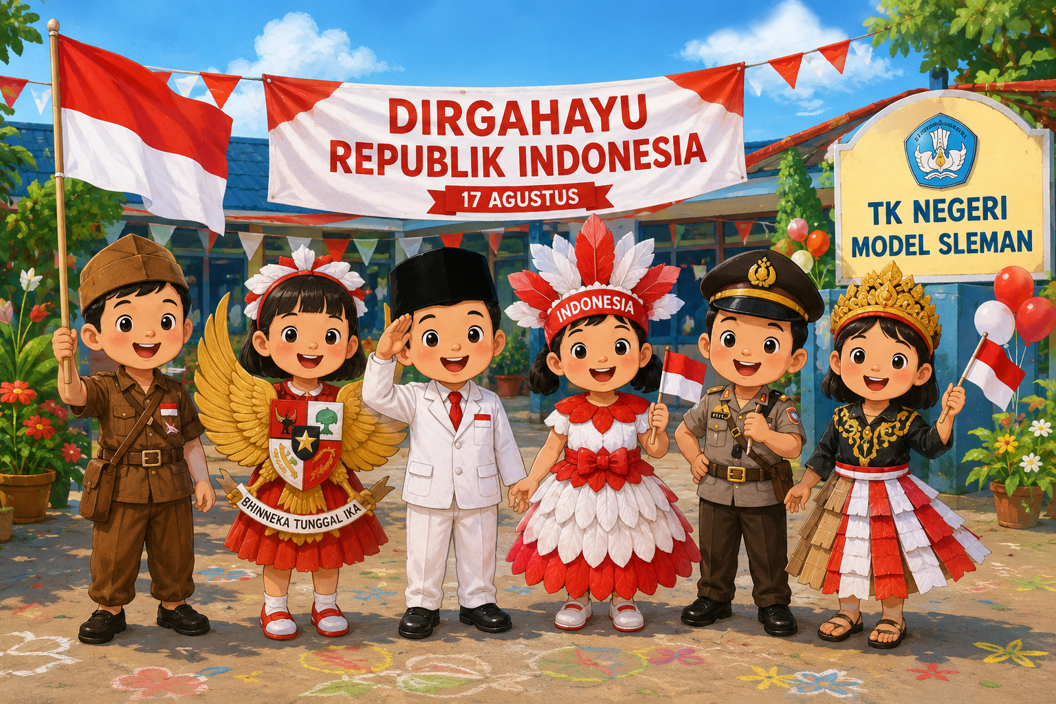 Semarak HUT RI di TK Negeri Model Sleman, Anak-Anak Tampil dengan Kostum Kreatif Buatan Orang Tua